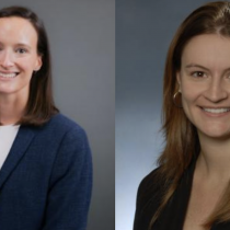Side by side professional headshots of two women. On the left, Dr. Powell with straight brown hair wearing a blue blazer and white top smiles against a gray background. On the right, Dr. Nguyen with light brown hair wearing a black blazer and hoop earrings smiles against a soft blue studio background.