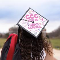 graduation cap with the saying "CCC you in Grad School" on it. 