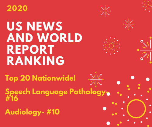 2020 US News and World Report Ranking Top 20 Nationwide Speech Language Pathology #16 Audiology #10
