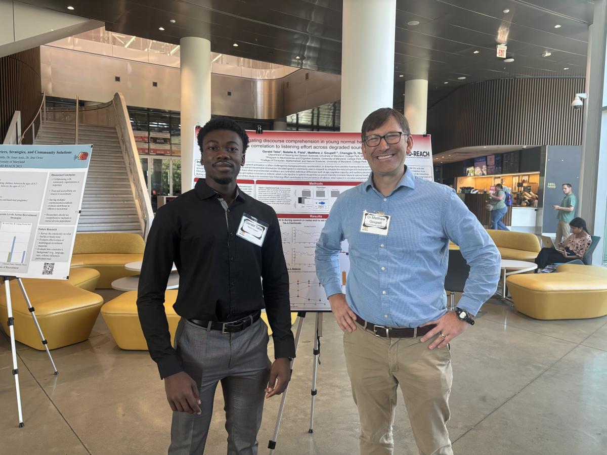 REACH member Gerald Tabe posing with his lab mentor and REACH director Dr. Matthew Goupell